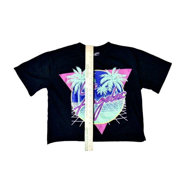 Chemistry Brand Los Angeles Black 90s Inspired Graphic Seamless Crop T-Shirt SM - Picture 3 of 7
